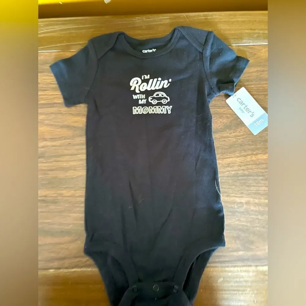 Carter's Black Baby Onesie - Rollin' with Mommy 18m NWT